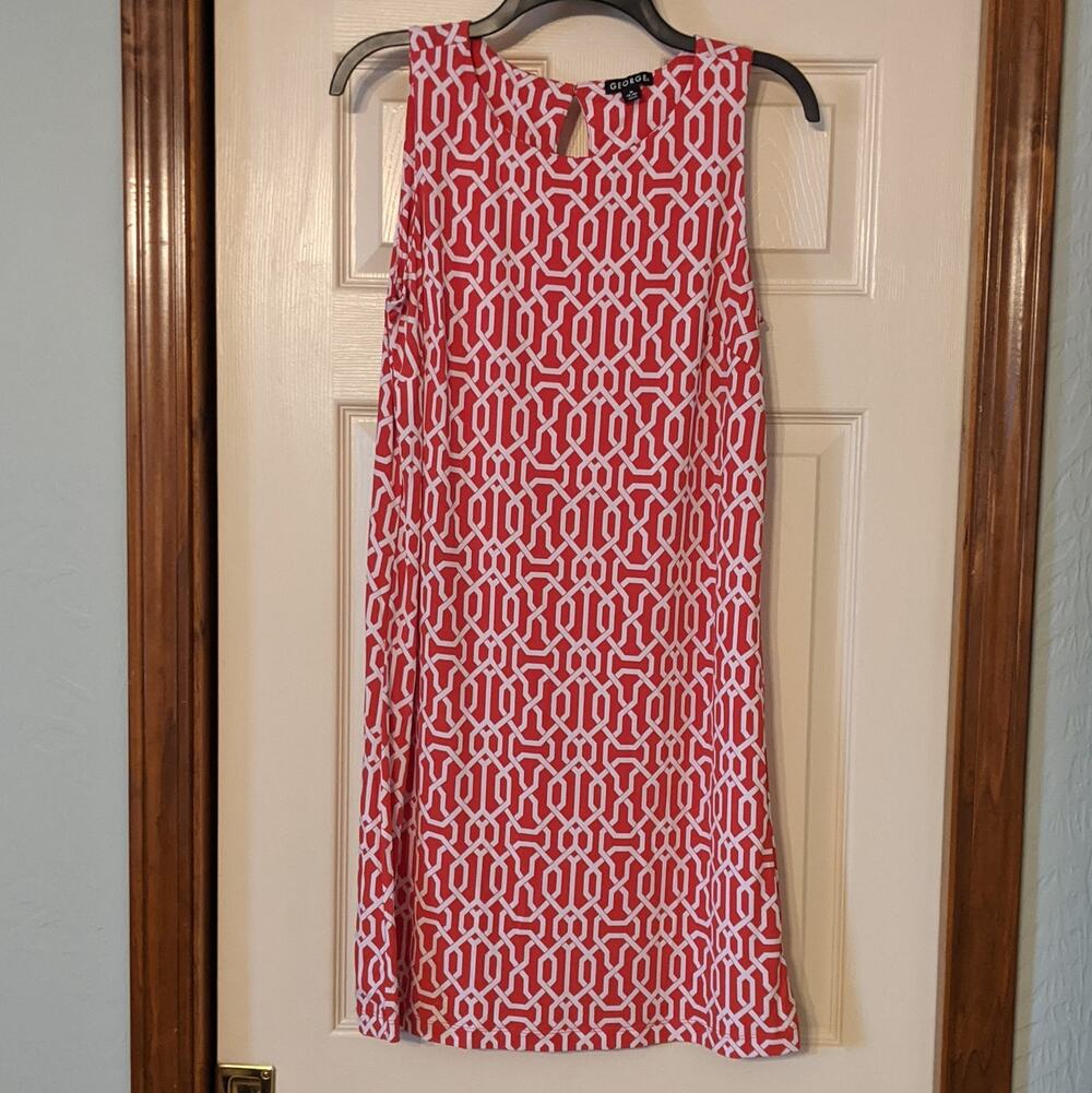 Coral White Geometric Sheath Dress Size Med